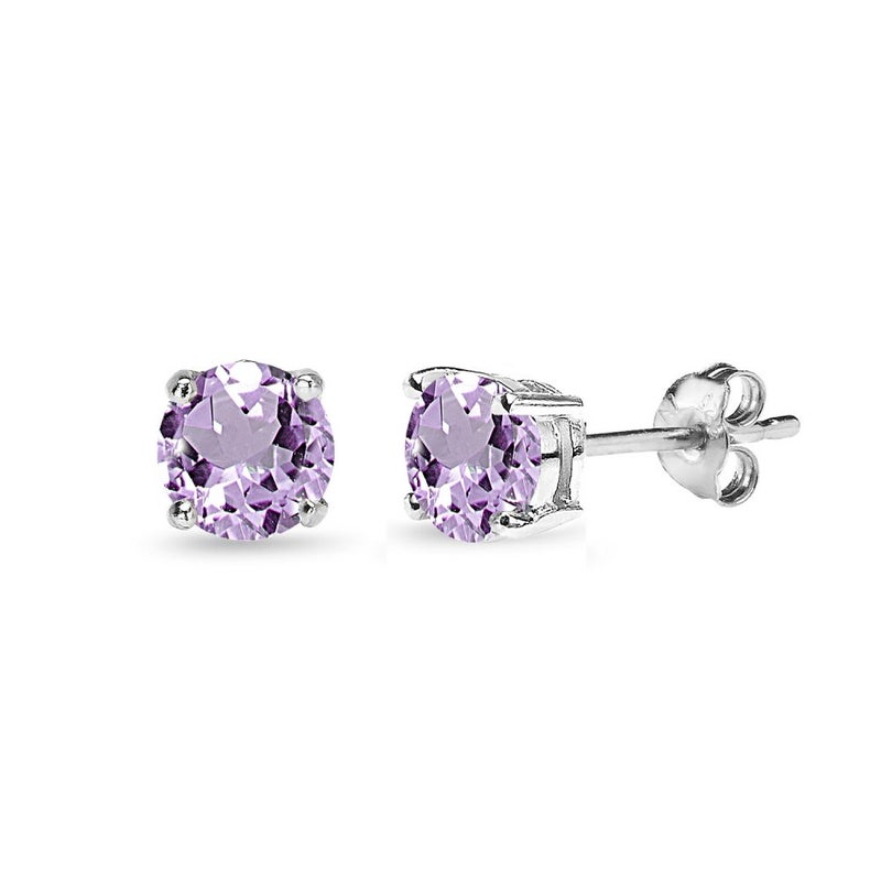 B. BRILLIANT Amethyst Earrings for Women 5mm Round-Cut Solitaire Sterling Silver Purple Earring Studs for Bridesmaids Prom Summer Fashion - Image 1
